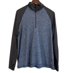 NordicTrack Mens Quarter Zip Long Sleeve Athletic Pullover Blue and Gray Medium